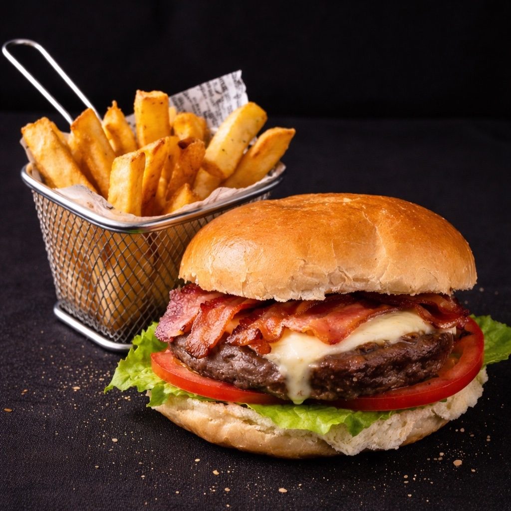 Bacon Cheese Burger w/ Fries.