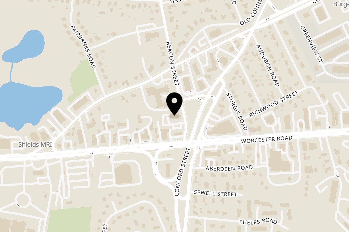 Map showing the location of Anastasia’s Pizza, Oven And Grill on 2 Beacon St in Framingham